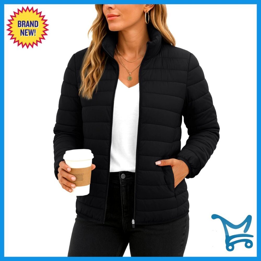 Quilted Puffer Jacket Lightweight Packable Winter Coat Stand Collar Chic